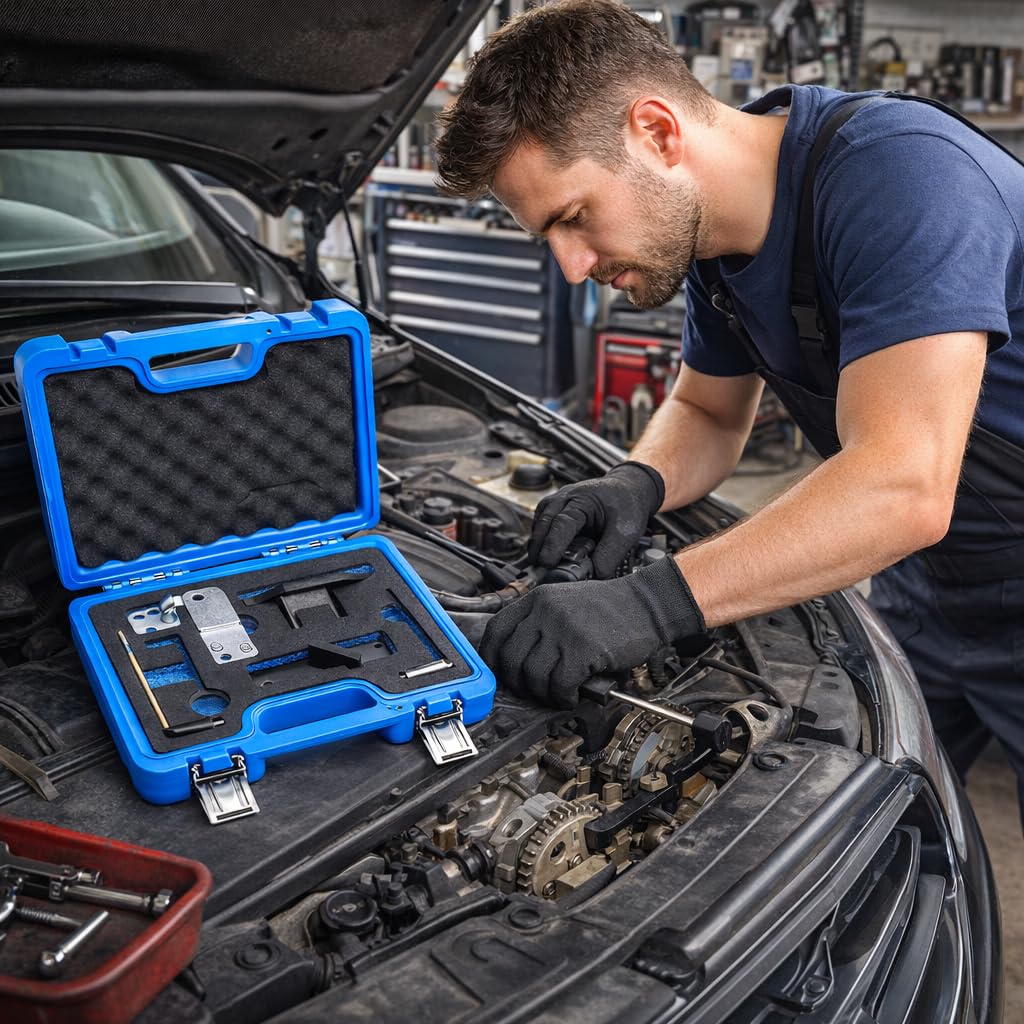 topolenashop Kit Strumenti Messa in Fase Motore Benzina 1.0 e 1.2 – Attrezzi Bloccaggio Albero a Camme e Motore – Compatibile Citroën Peugeot Opel – Valigetta Rigida FS-15414