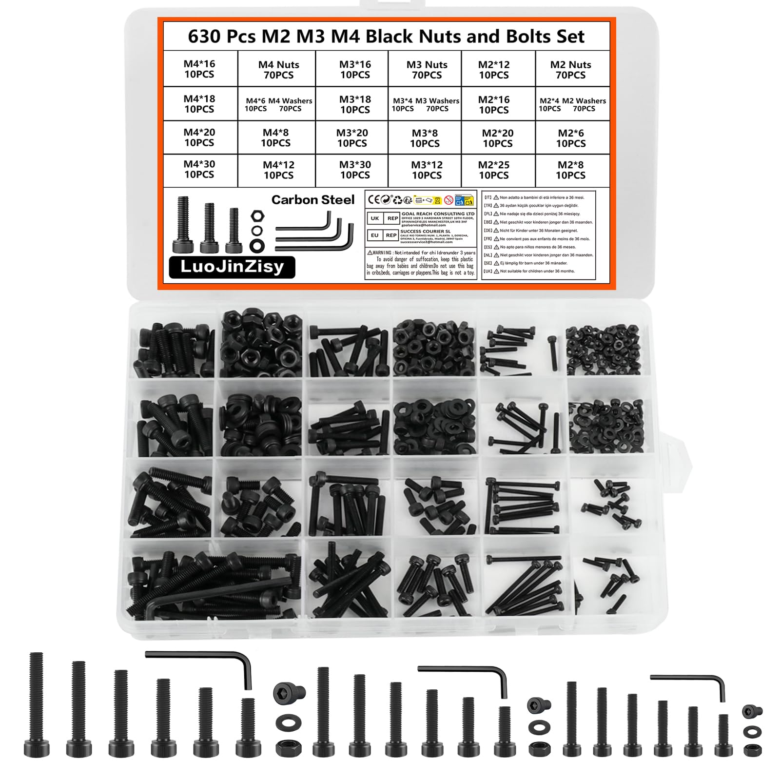 630 Pcs M2-M4 Black Button Head Hex Socket Screws, Bolts & Nuts Kit