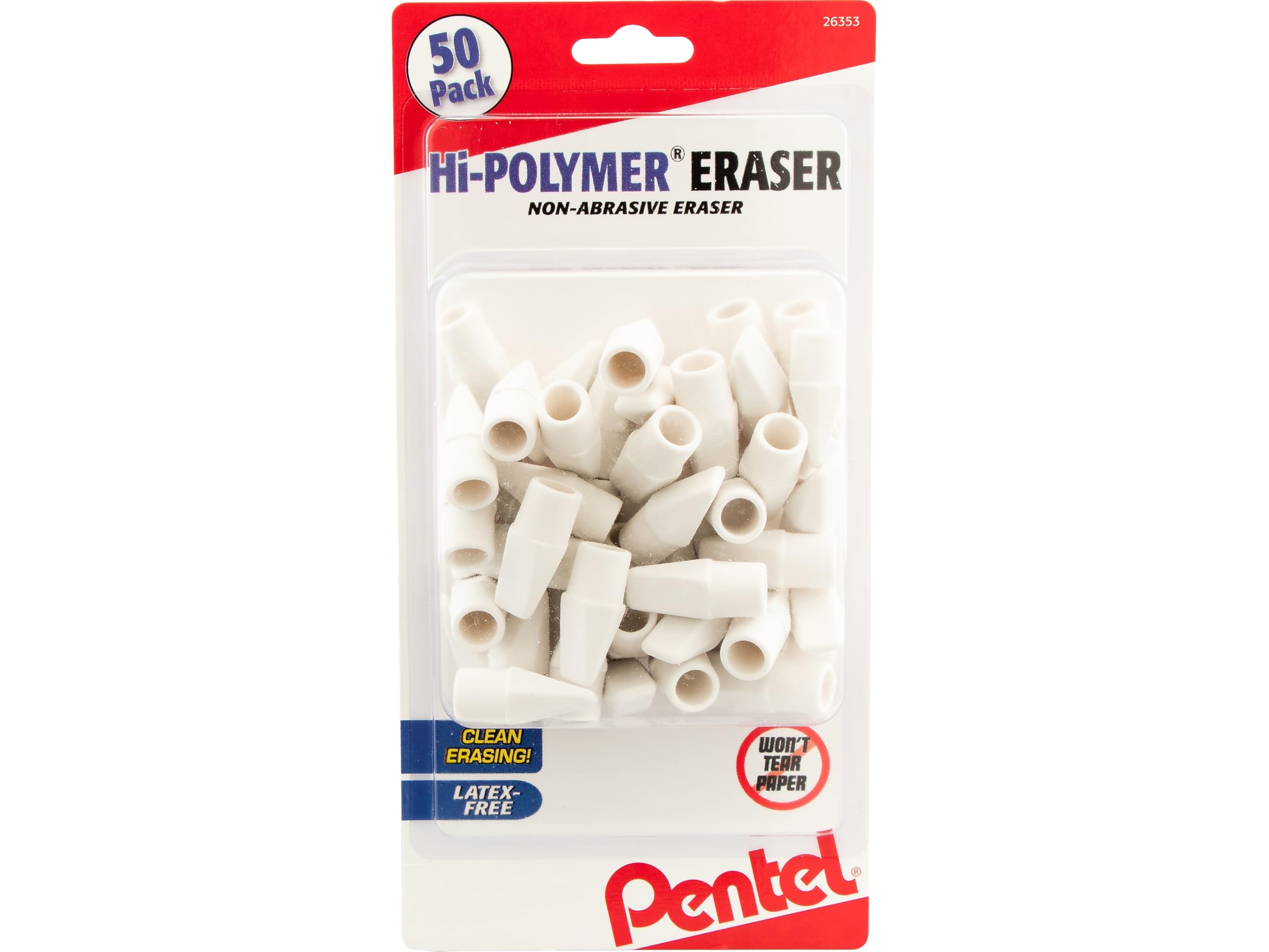 Pentel Hi-Polymer White Cap Erasers, 50 Pack (ZEH02BP50)