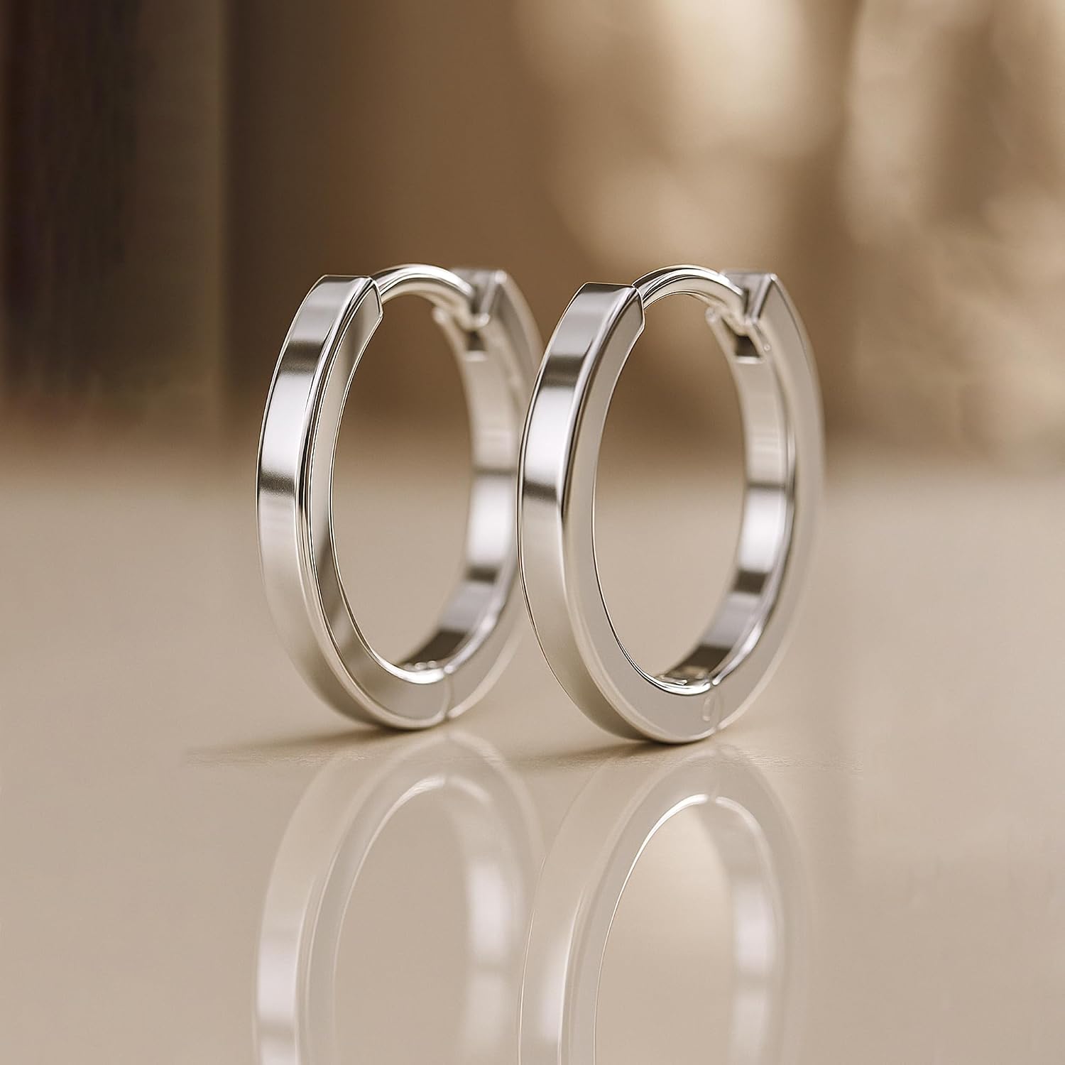LeCalla 925 Sterling Silver Small Huggie Hoop Earrings for Women | Rhodium-Plated Lightweight Classic Hoop Earrings for Women 15MM