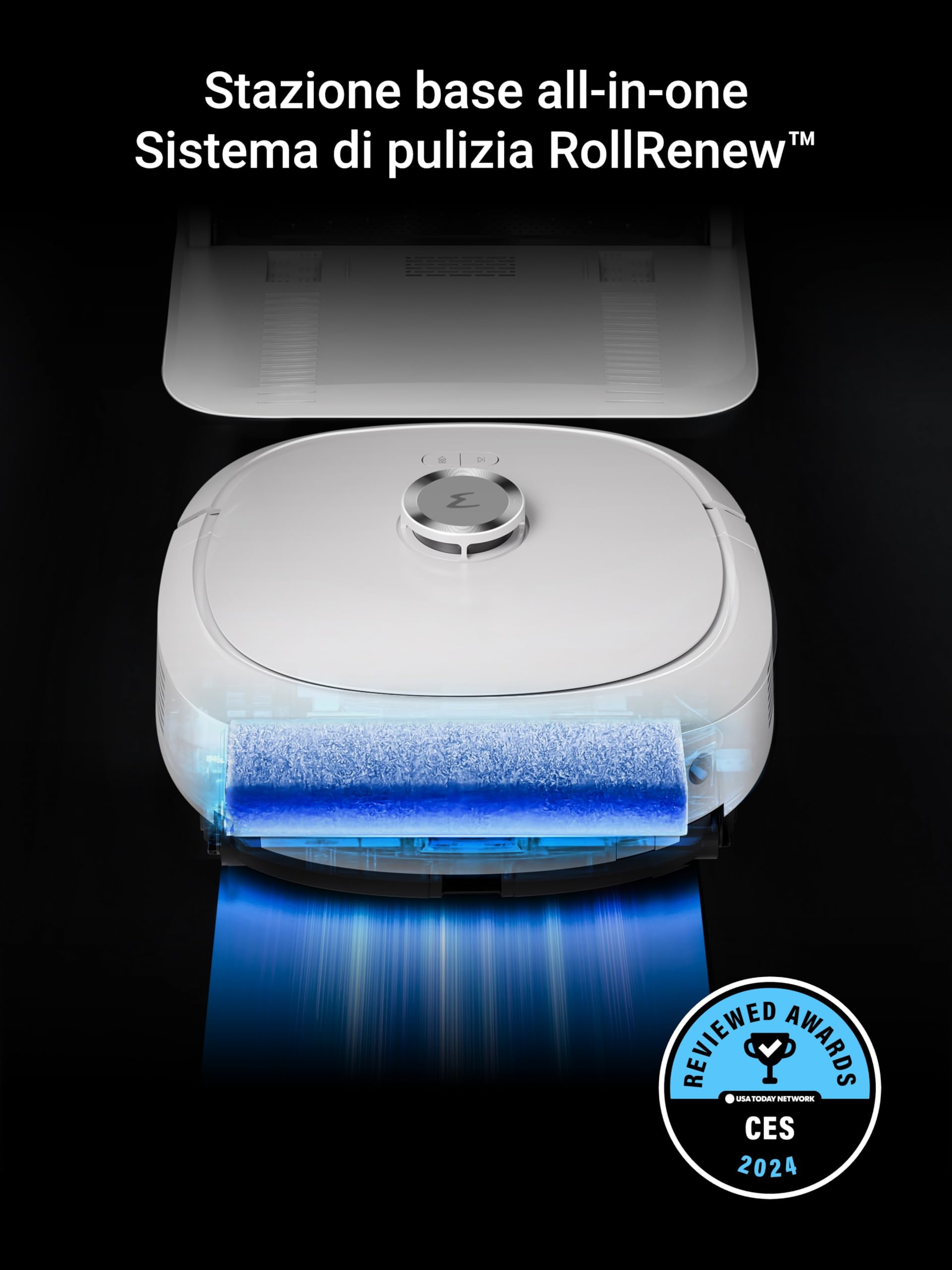 Eureka J20 Robot Aspirapolvere Lavapavimenti con Mappatura, del Mocio Cingolato 8000Pa, Rilevamento Ostacoli 3D, Autopulente Stazione 45°C Asciugatura Aria Calda, 6000mAh,Controllo Vocale/Google/Alexa