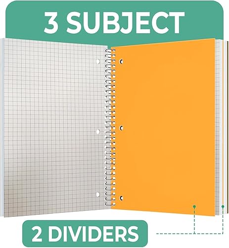 Miniatura 8 de Cuadernos de espiral de 3 materias a rayas, paquete de 12, 300 páginas (150 hojas), 8 x 10-12 pulgadas, cuadrícula en espiral para la escuela y la