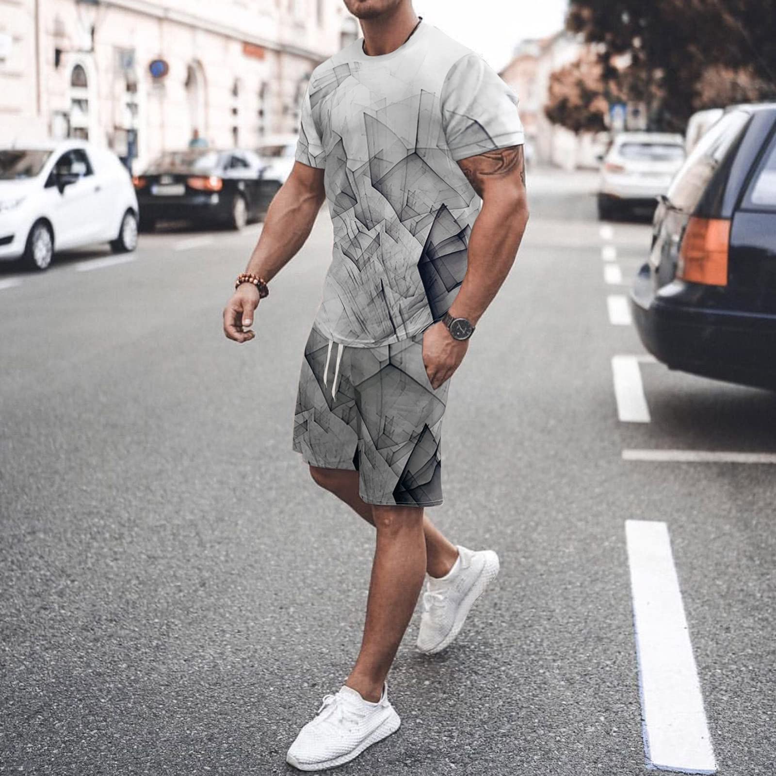 Hombres Verano Moda Y Ocio 3D Digital Impreso Pantalones Cortos De Manga Corta Conjunto Dos Conjunto Bufanda Esmoquin Jacket