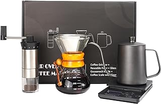 Pour Over Coffee Kit Chemex Coffee Maker Set, All in One Hand Drip Coffee Set, Coffee Grinder Manual Set, Ideal for Anniversary Birthday Gift