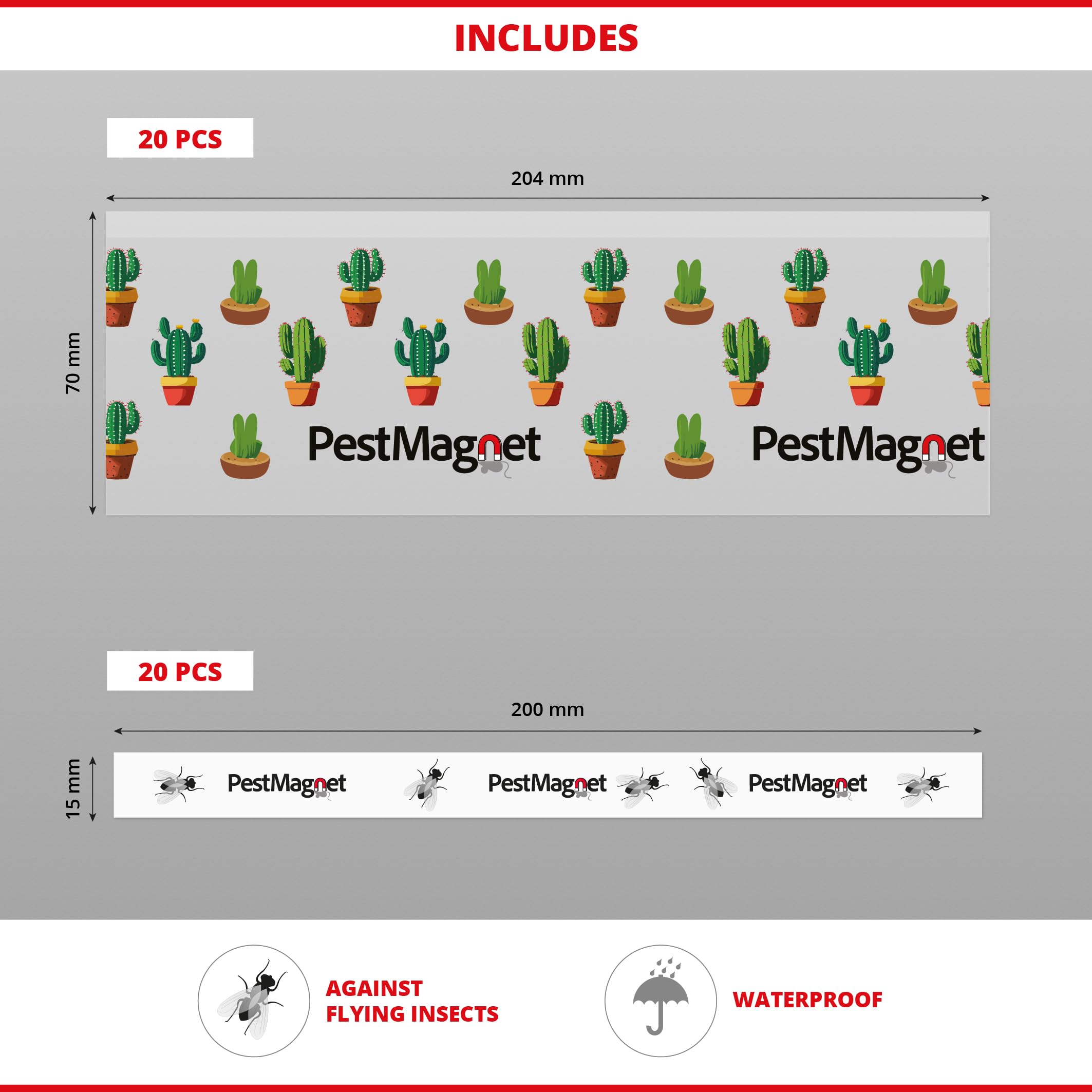 Set di 40 trappole per mosche (20pz + 20gratis) - Trappola per mosche e insetti da finestra, con disegno cactus, usa e getta, per interni, senza pesticidi, inodore e discreta