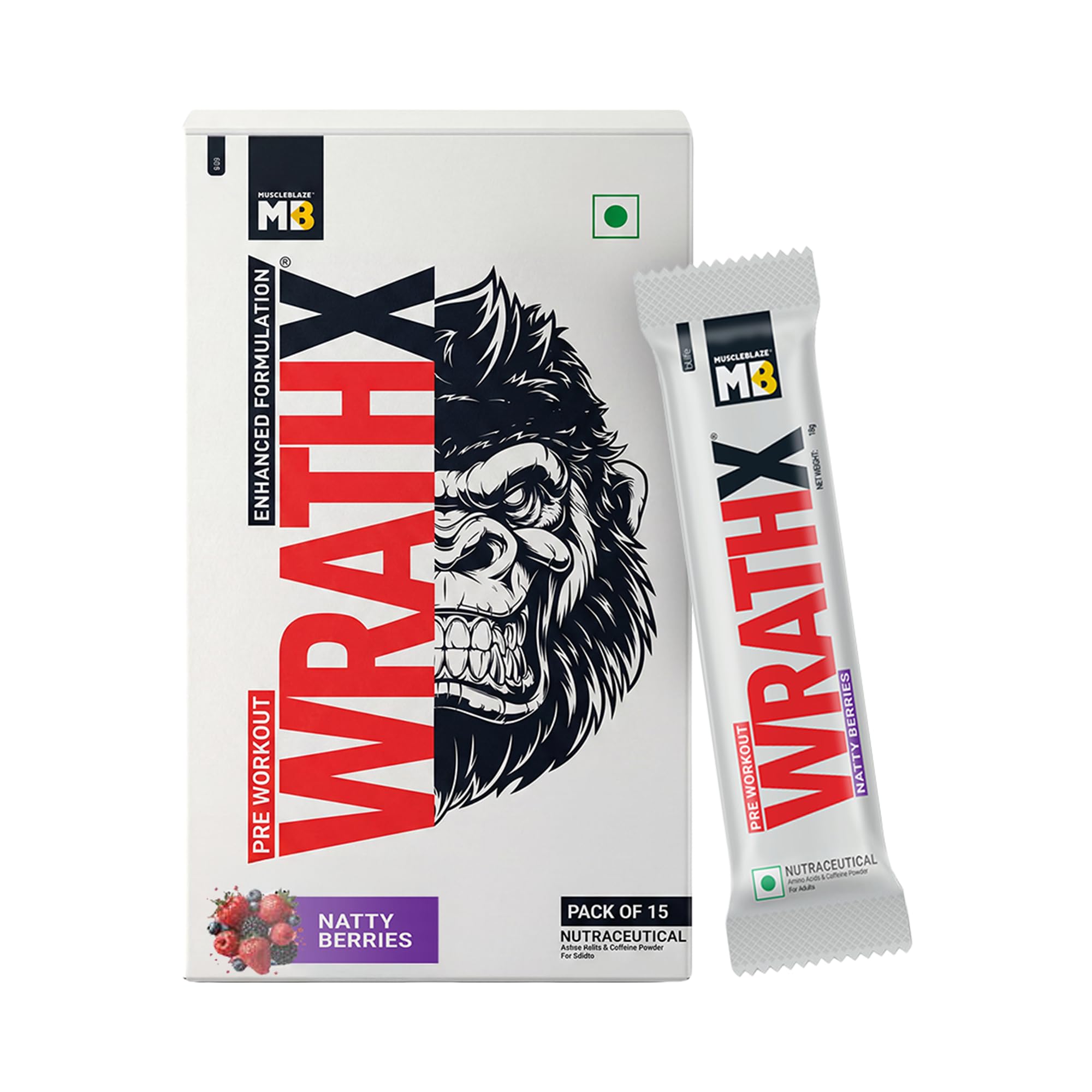 MuscleBlaze Pre Workout WrathX Powder, Natty Berries, 270g, 15 Servings | Fully Loaded, Crash Free with Caffeine, Citrulline & Beta Alanine | Trustified Certified | Built for Athletes - Dope Free-image-5