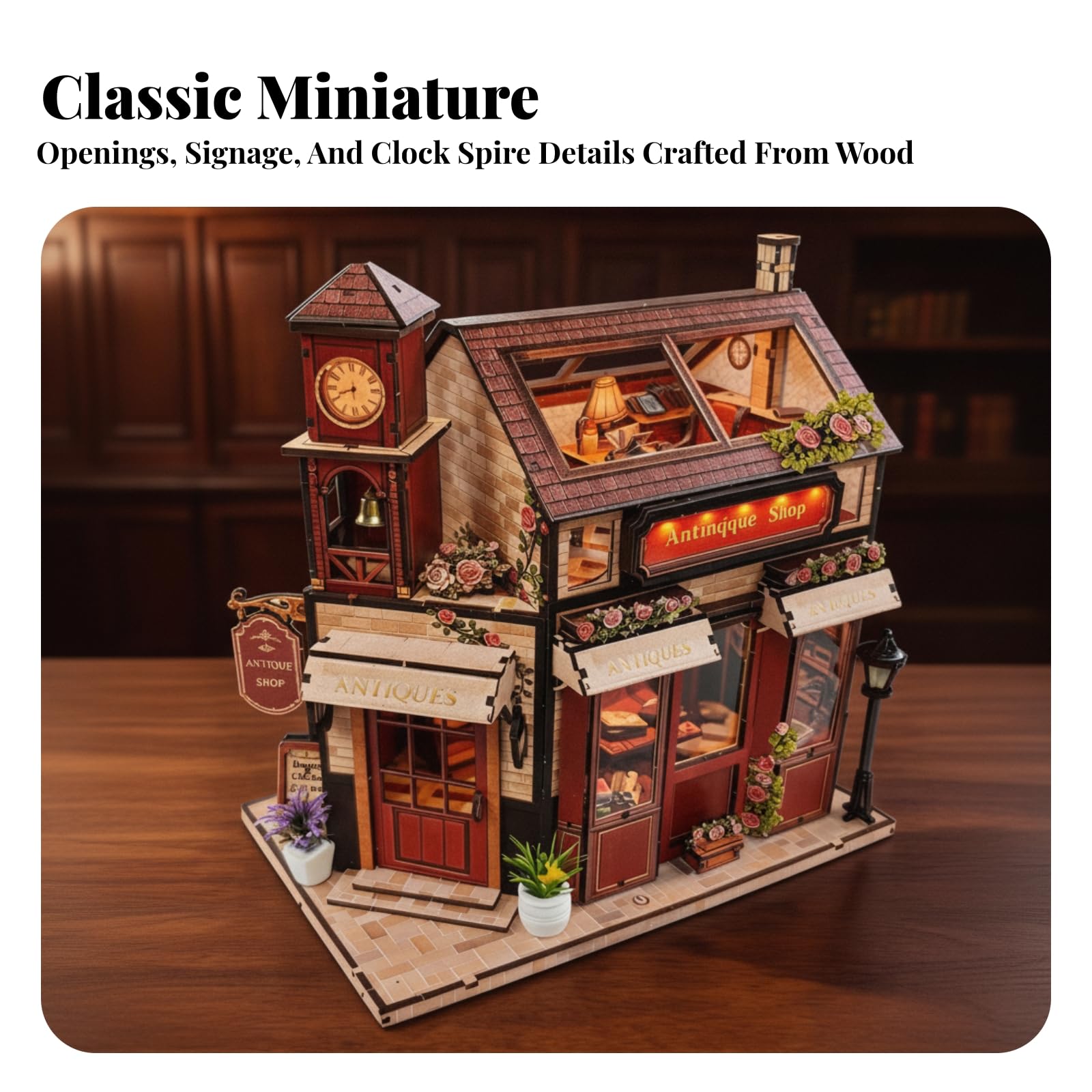 Miniature da Vintage | Illuminato, modello 3D in Legno, Artigianale, Diorama, per Libreria, Scrivania, Collezionisti