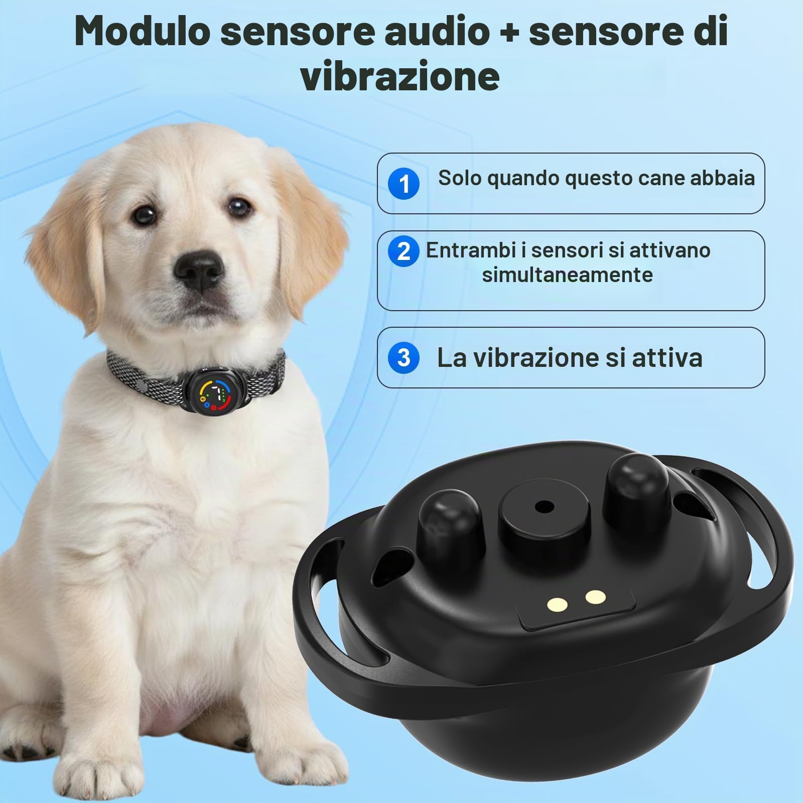 Collare Anti Abbaiare Cane,Collare Antiabbaio per Cani 3 modalità suono/vibrazione/combinato,Impermeabile IP67,5 sensibilità,Rilevamento di abbaiare intelligente regolabile per piccolo