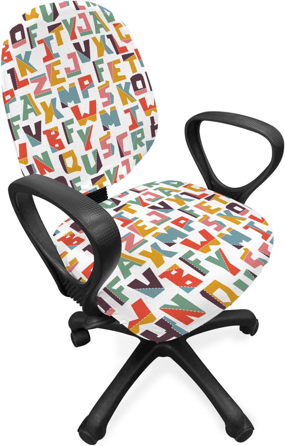 Ambesonne Alphabet Office Chair Slipcover, Composition of Cut Style Bi-Color Geometric Letters on a Plain Background, Protective Stretch Decorative Fabric Cover, Pale Teal