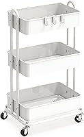 SimpleHouseware 3-Tier Heavy Duty Metal Rolling Utility Cart, White - Spacious Organizer for Kitchen, Garage, Bathroom