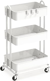 SimpleHouseware 3-Tier Heavy Duty Metal Rolling Utility Cart, White - Spacious Organizer for Kitchen, Garage, Bathroom