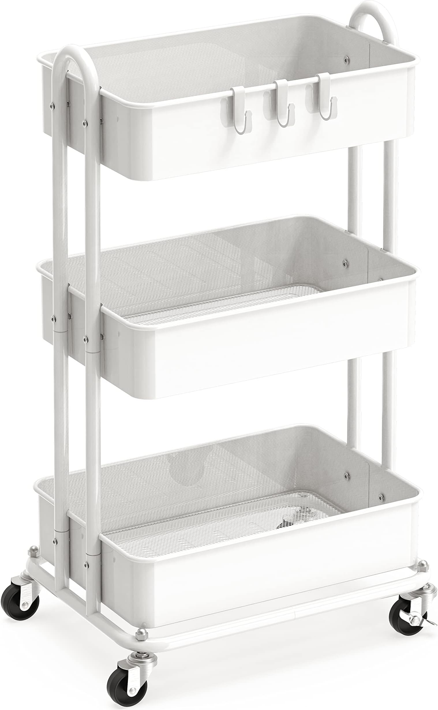 3-Tier Heavy Duty Metal Utility Rolling Cart, White