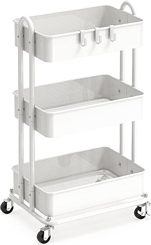 Vista 37 de SimpleHouseware - Carrito de metal de 3 niveles con ruedas, alta resistencia, multicolor