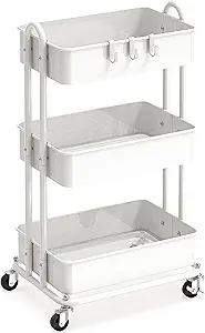 Simple Houseware 3-Tier Heavy Duty Metal Utility Rolling Cart, White