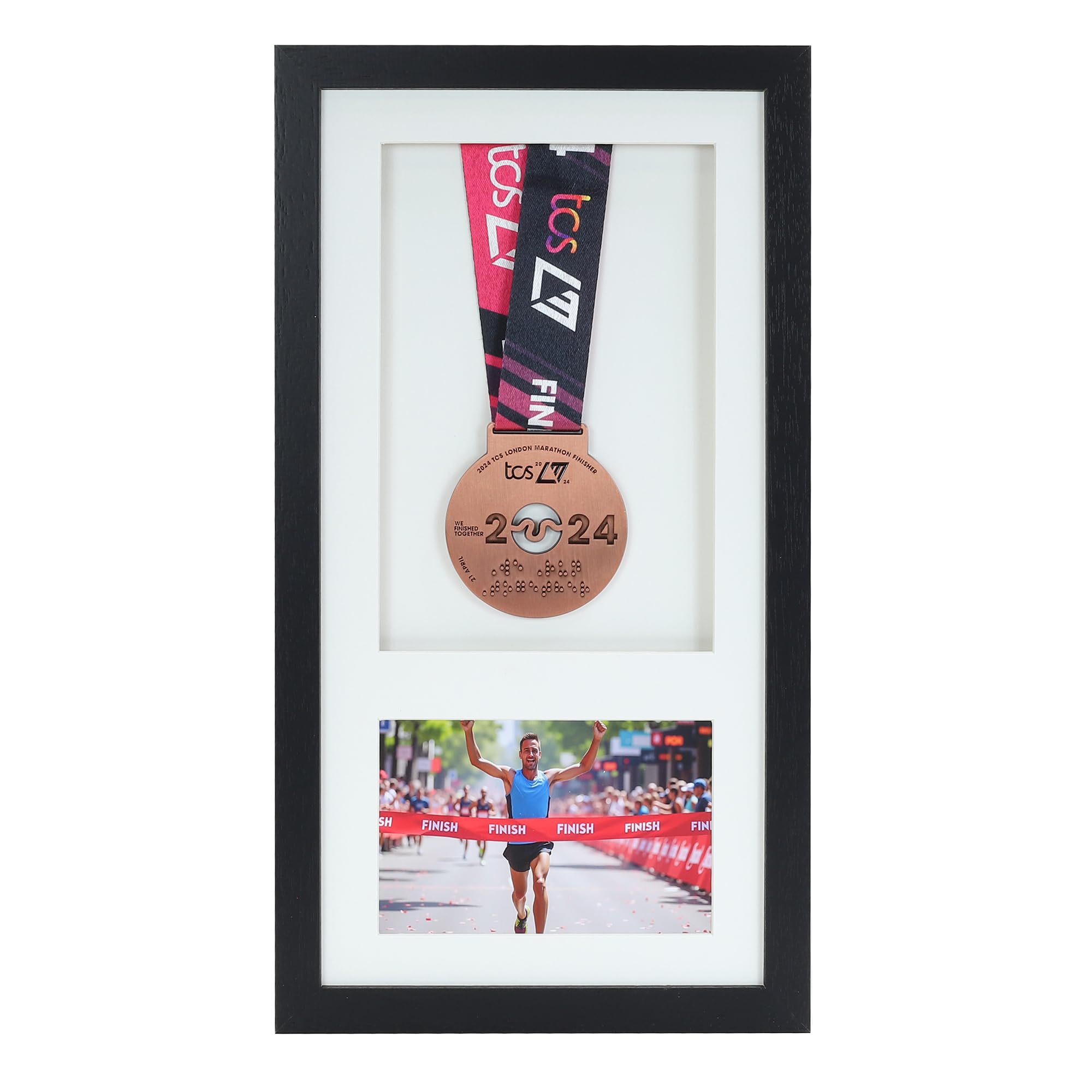 Medal display Frame with Apertures for Bib and Photo. Handmade. Perfect for Runners, Swimmers, Cyclists, Athletes | Marathon Medals