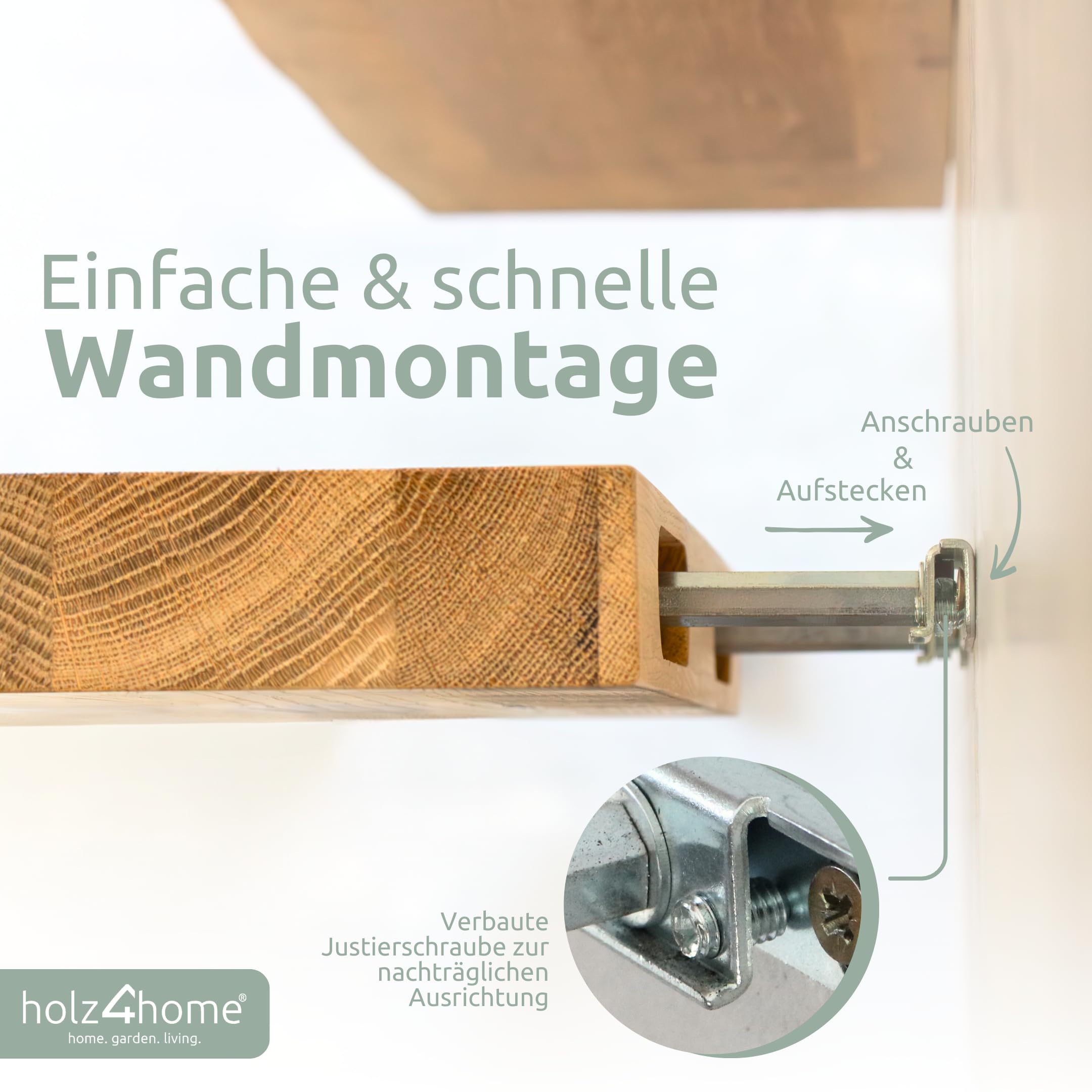 holz4home® Wandregal ohne Baumkante 120 cm Länge, Natur Geölt I Schweberegal Massivholz I Unsichtbare Befestigung moderner Stil I Wandboard Echtholz