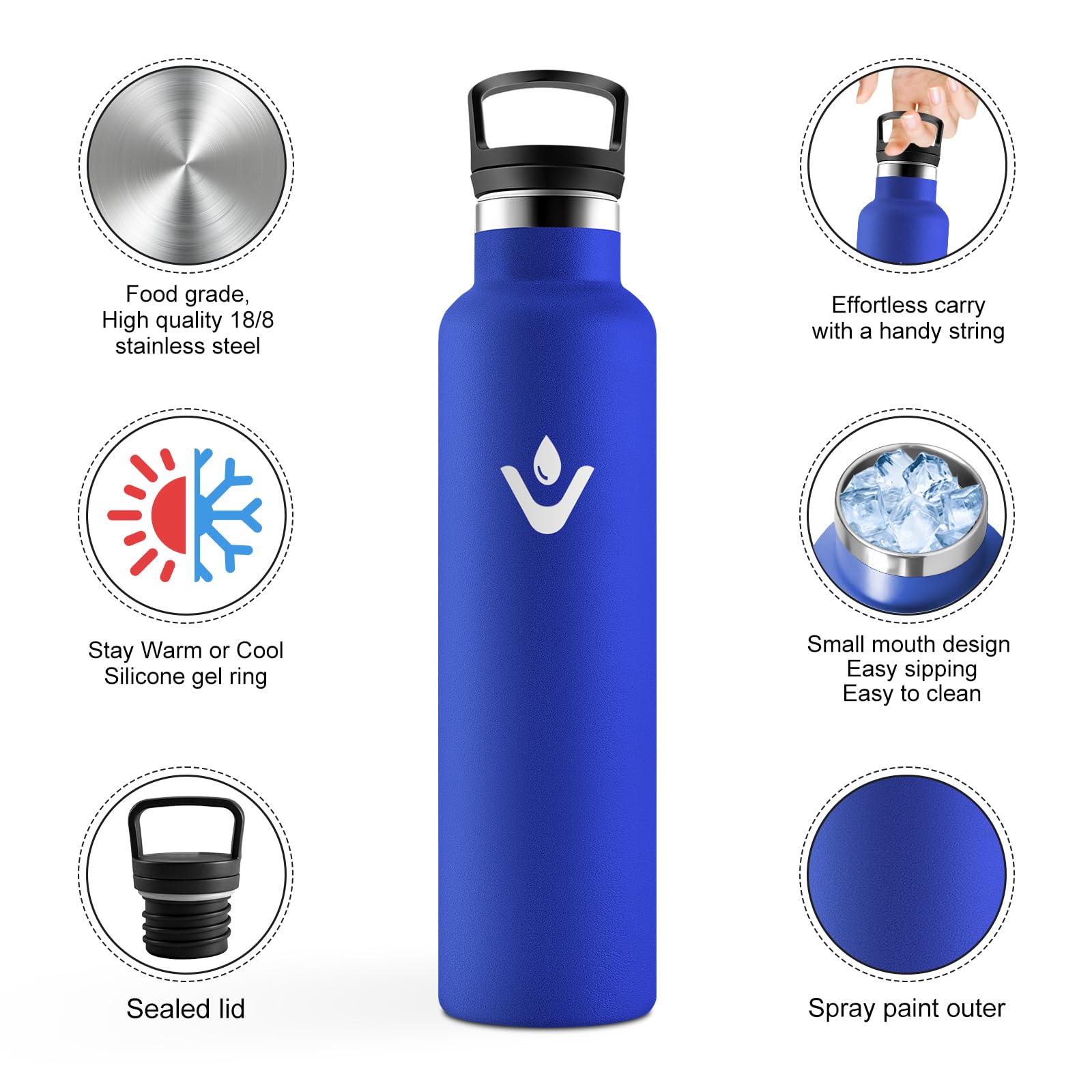 JAPORIA Borraccia Acciaio Inox 1L, Termos con Cannuccia, a prova di perdite, Riutilizzabile, senza BPA, Bottiglia per Uffici, Viaggio, Ciclismo