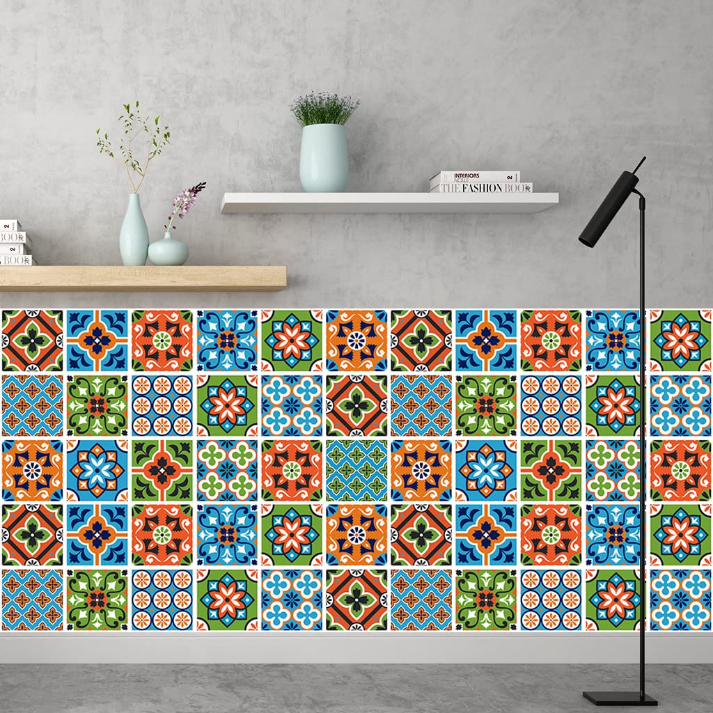 1-3szt. Duże naklejki na płytki, geometryczne pomarańczowe niebieskie naklejki na płytki, odklej i przyklej samoprzylepne ścienne winylowe dekoracje domowe DIY do łazienki, kuchni, wodoodporne, olejoo
