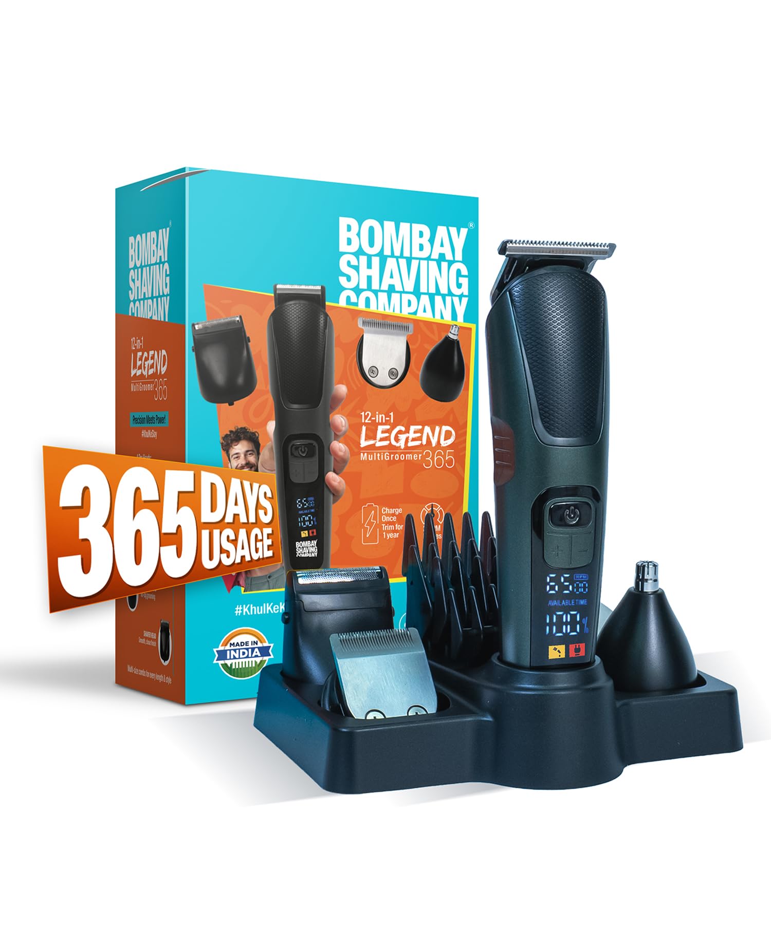 Bombay Shaving Company 12 in 1 Full Body Trimmer for Man | Runs Nonstop for 300 Mins | 5 Attachments | Beard, Body, Nose, Hair | Type C | Gift for men | Rechargeable All In One Men Trimmer | Legend 365-picture-21