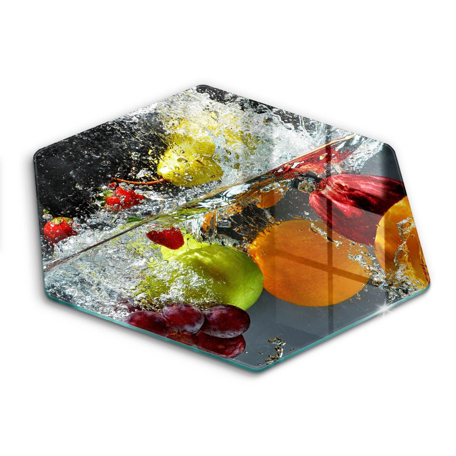 Protection plaque induction Wallfluent 40cm avec planche à découper hectagonale fruits