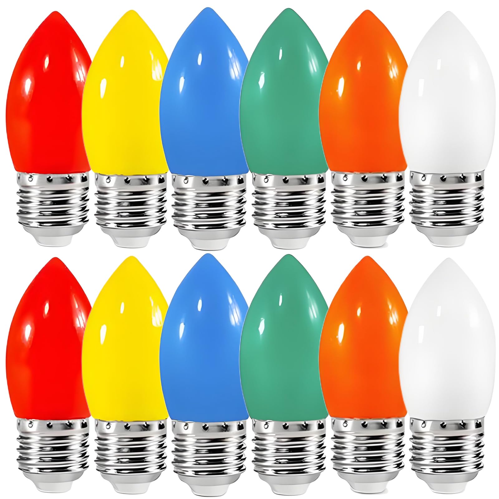 HUAMu 12 Pack E27 Colour LED Bulbs, 2W Equivalent to 20 Watt, C35 Candles Coloured Light Bulb, Multicolor, Red Yellow Blue Green Orange Warm White
