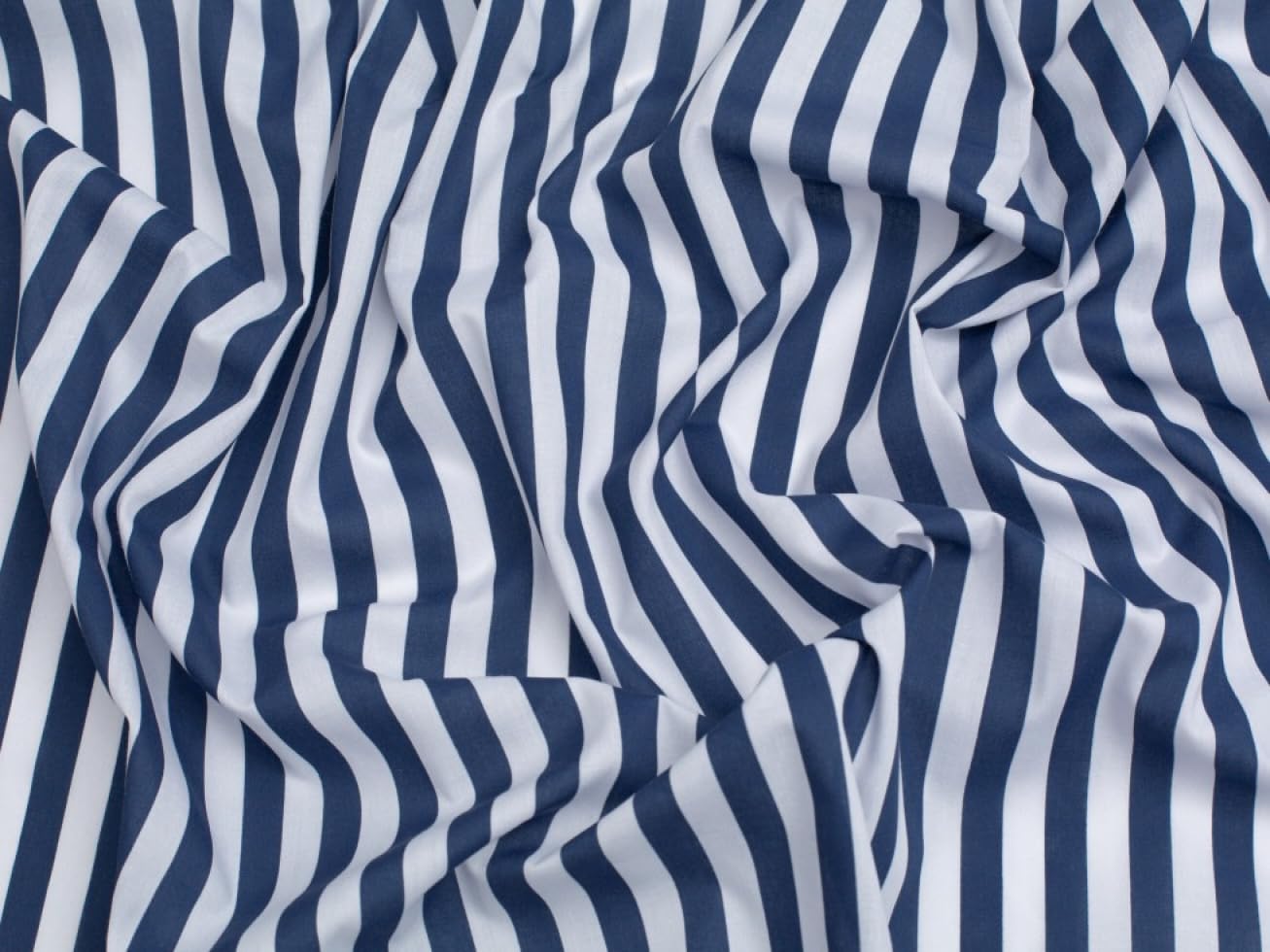 Minerva Crafts Stripe Print Polycotton Dress Fabric Navy Blue & White - per metre