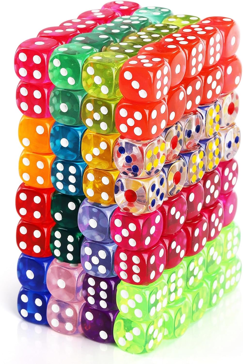 160 Pieces 6 Sided Game Dice, 16MM Translucent Acrylic Dice Set, Premium Vintage Colored Dices, Rounded Corners Bulk Dice for Table Games, RPG, Math Learning, 16 Colors