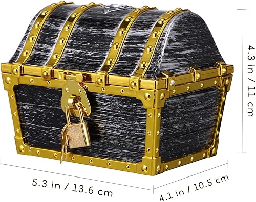 Miniatura 2 de Caja de almacenamiento de cofre del tesoro pirata, marco de borde dorado, cofre del tesoro pirata con cerradura y llave, caja de almacenamiento de