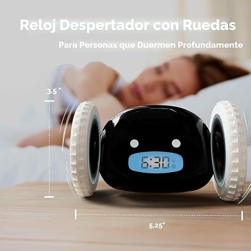 Miniatura 8 de CLOCKY Reloj Despertador Extra Fuerte para Personas que Duermen Profundamente con Ruedas que Rueda y Se Escapa Vibrando, Fácil de Configurar Súper