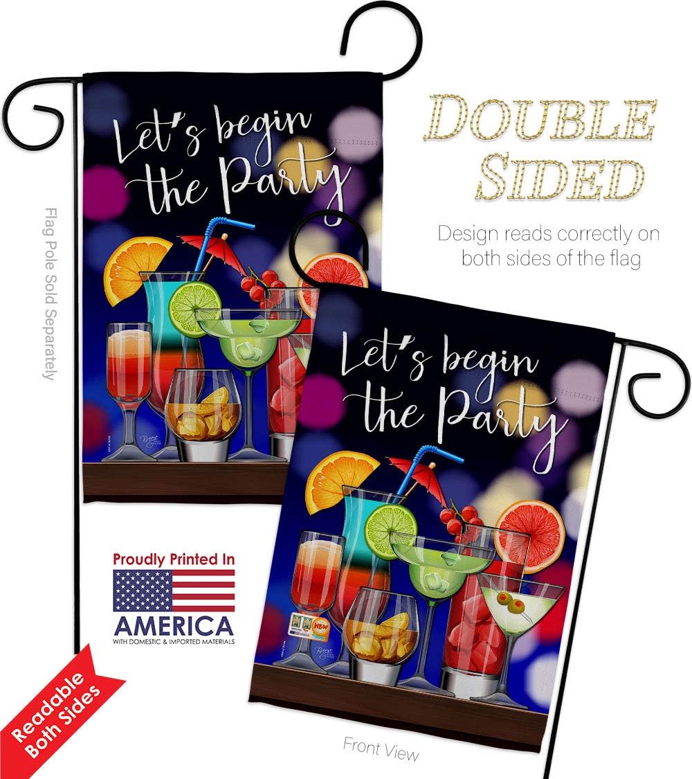 Breeze Decor Begin The Party Garden Flag 2pcs Pack Beverages Cocktail Margarita Mojito Bloody Mary Mai Tai Summer Tropical Refreshing House Banner Small Yard Gift Double-Sided, Made in USA