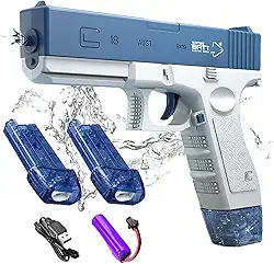 Pistola de Água Elétrica Battl Aqua, Bateria Recarregável, 10m Alcance, 2 Pentes, Azul e Branco