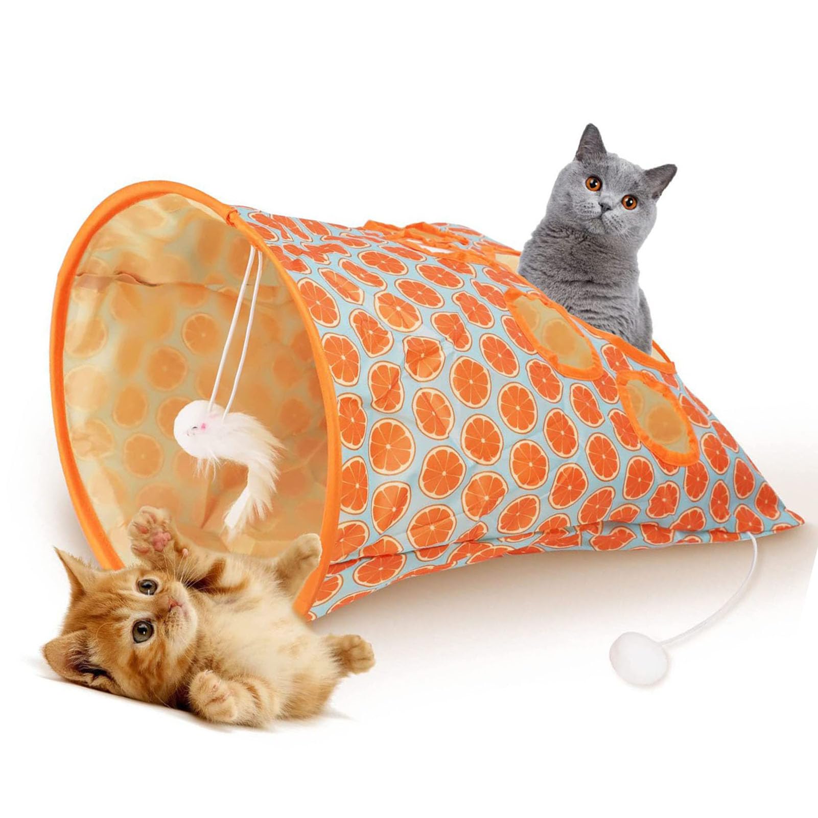 AMONIDA Katzentunneltasche, Sicher zu Verwenden, 5 Löcher, Knistergeräusche, Interaktive Katzentunnel-Papiertüte, Langlebig, mit Plüschbällen für Katzen (Orange)
