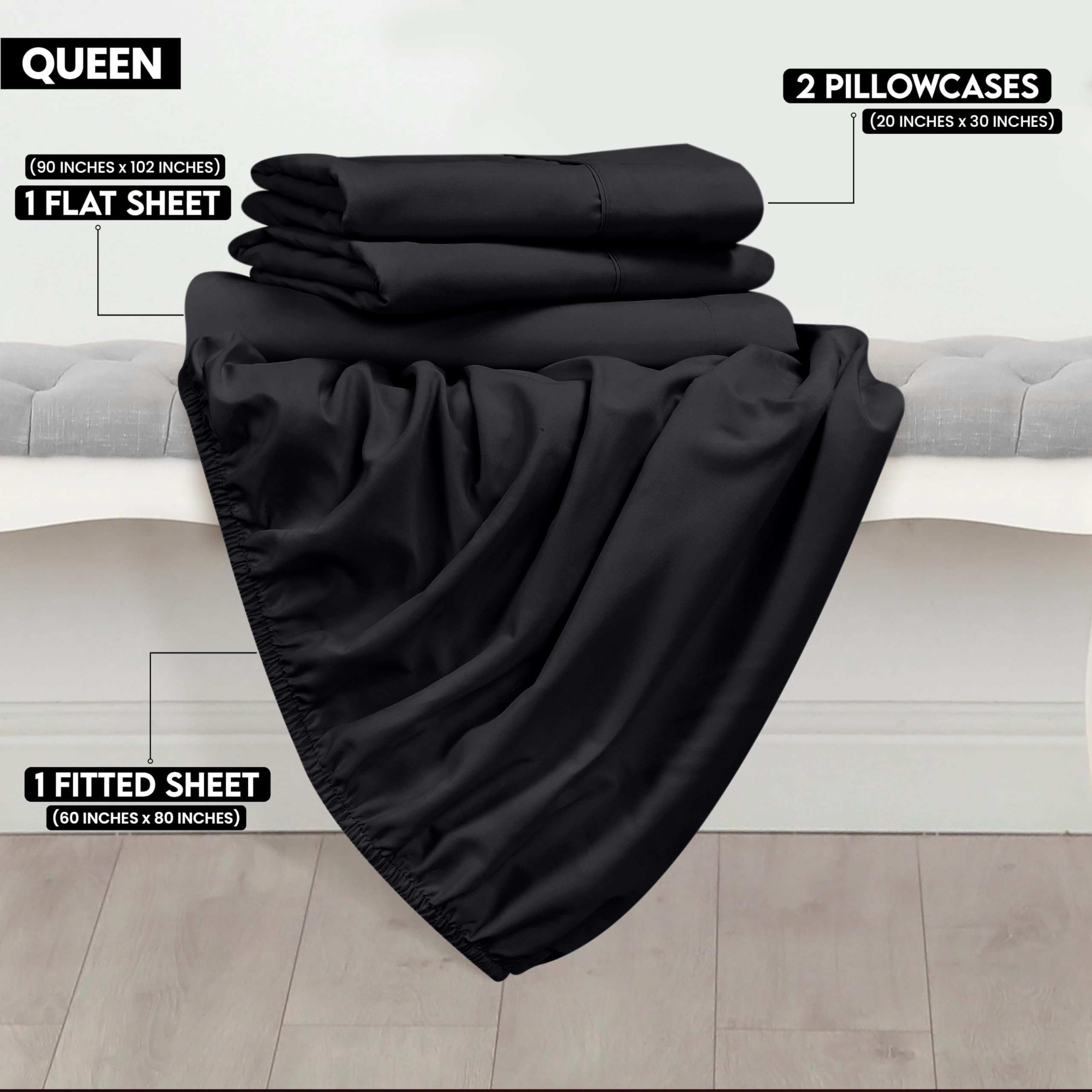 Utopia Bedding Queen Sheet Set – Brushed Microfiber – Ultra Soft Bed Sheets for Queen Size Bed Set – Deep Pocket, Wrinkle & Fade Resistant – Includes 1 Fitted, 1 Flat, 2 Pillowcases (Grey): 04 - Black Queen