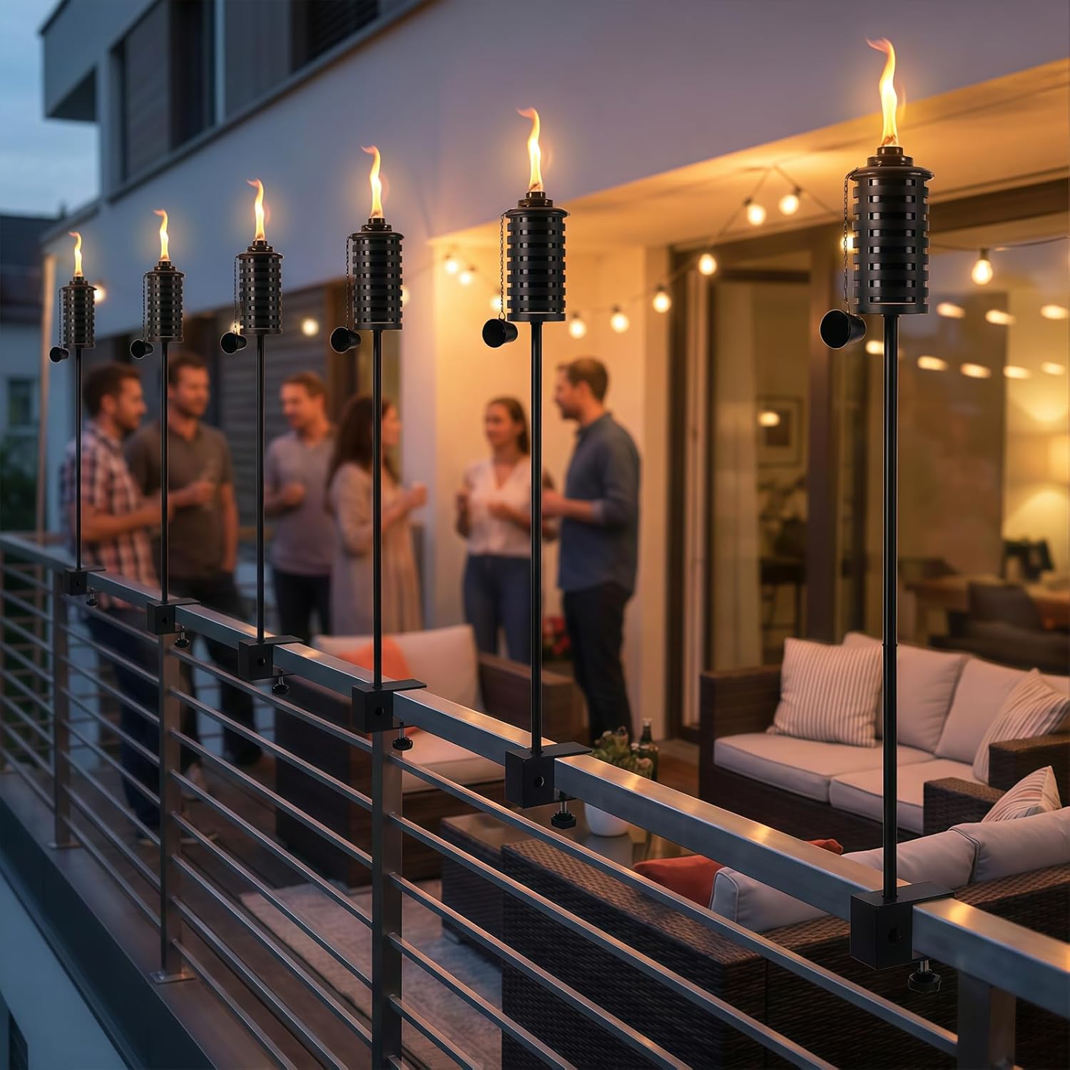 6 Pack Upgraded Home Garden Torch with Universal Clamp,40 Inch Outdoor Metal Torch Garden Décor, 16oz Citronella Torches , Metal Light Torches for Any Yard, Pathway, Backyard