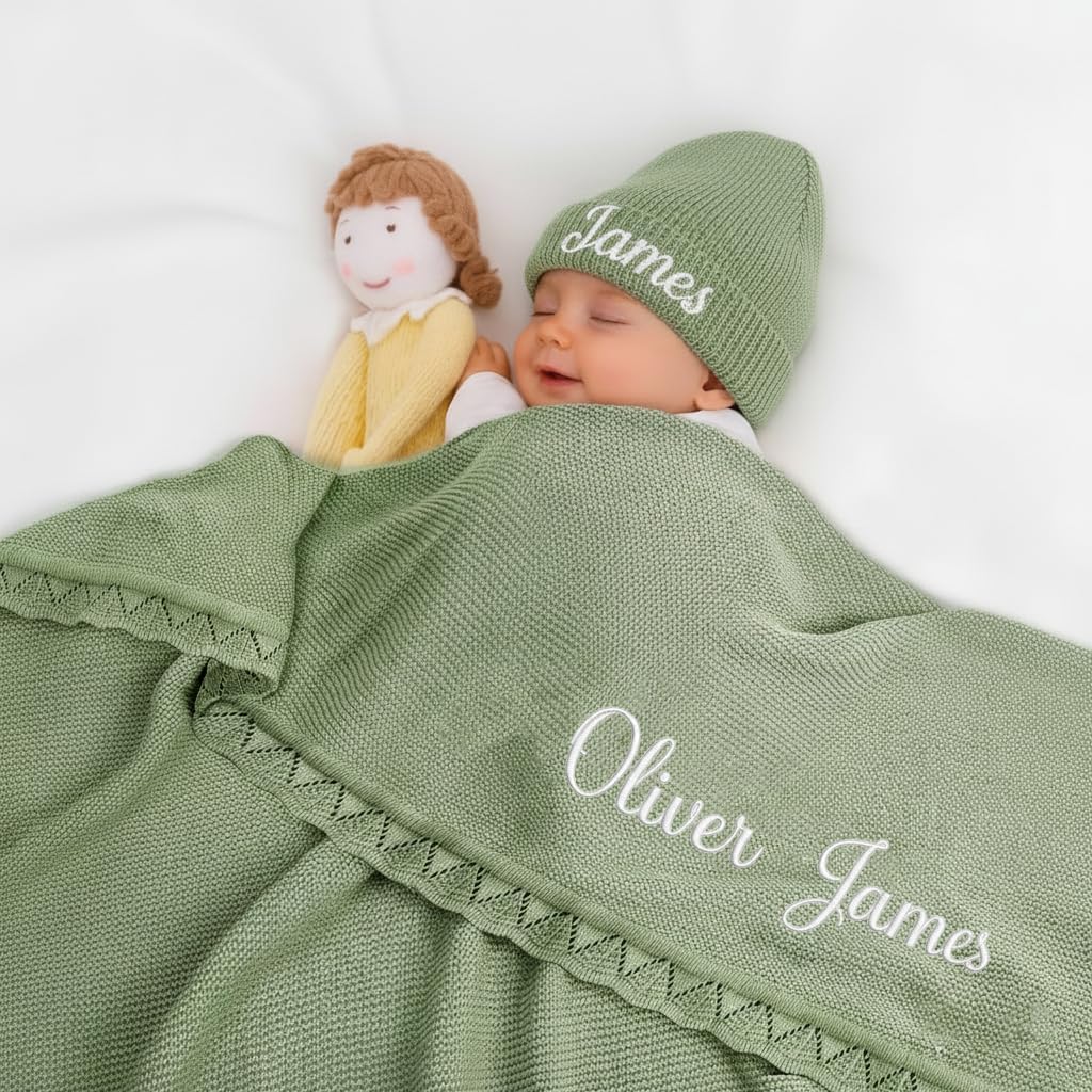 Luxury Personalized Baby Blanket, 100% Cotton, Customized Swaddle Blanket with Embroidered Name, Receiving Blankets for Boys and Girls, Perfect Custom Gifts for Newborns, Kids and Baby Showers