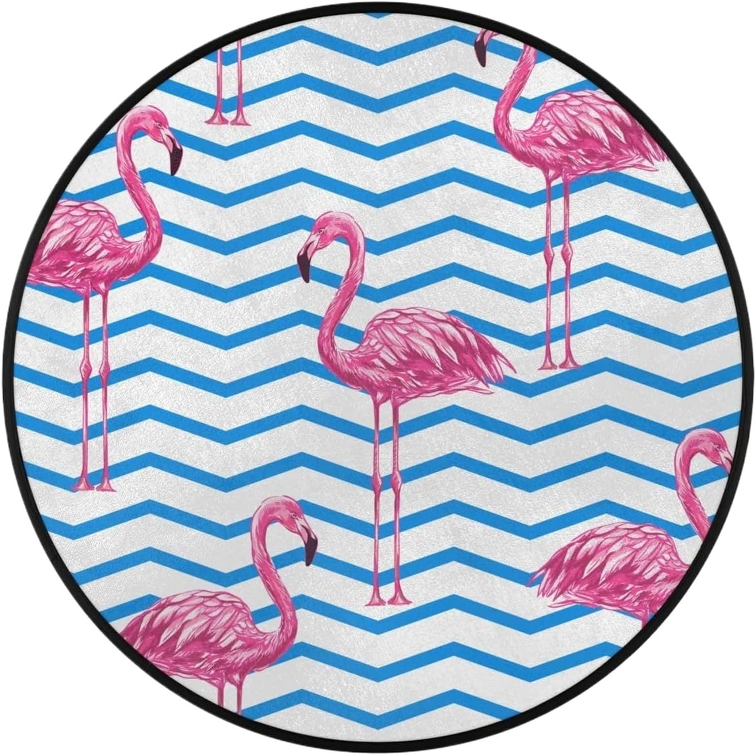 Lovely Flamingo Round Rug,Washable Soft Circular Floor Mat, Non Slip Low Pile Area Rugs for Kids Room Bedroom Bathroom Laundry(100CM 40in)