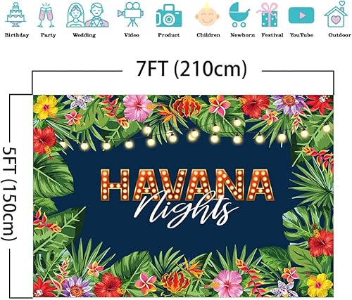 Miniatura 4 de Mocsicka Telón de fondo de Noches de La Habana Tropical Nights para adultos, hojas de palma hawaianas, decoración de mesa para tartas, decoración de