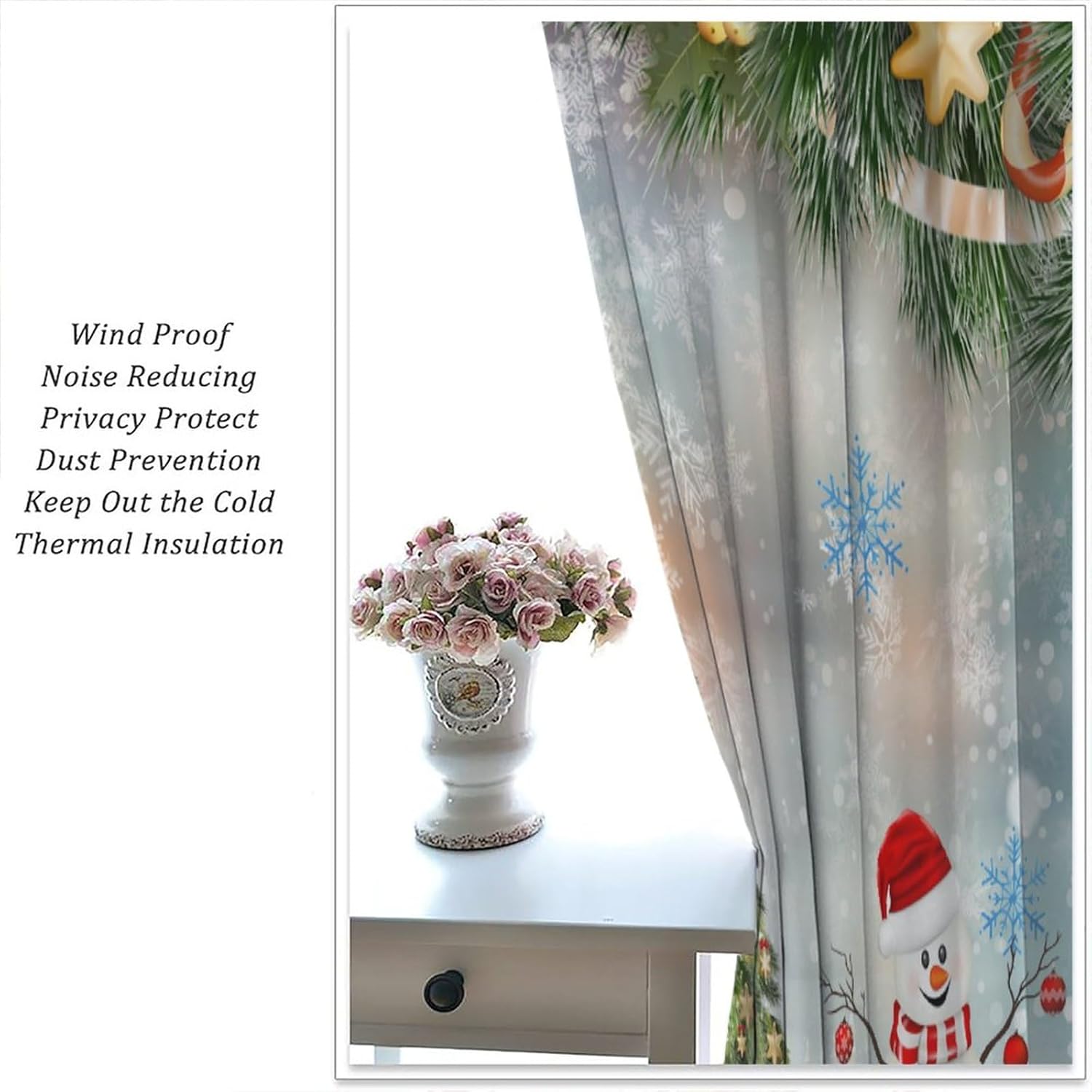 Christmas Curtain Snowman Christmas Tree Classical Ornaments and Baubles Coniferous Pine Tree for Living Room Children's Room Bedroom Dining Rod Pocket Blackout Window Treatment Drapes 42x54in