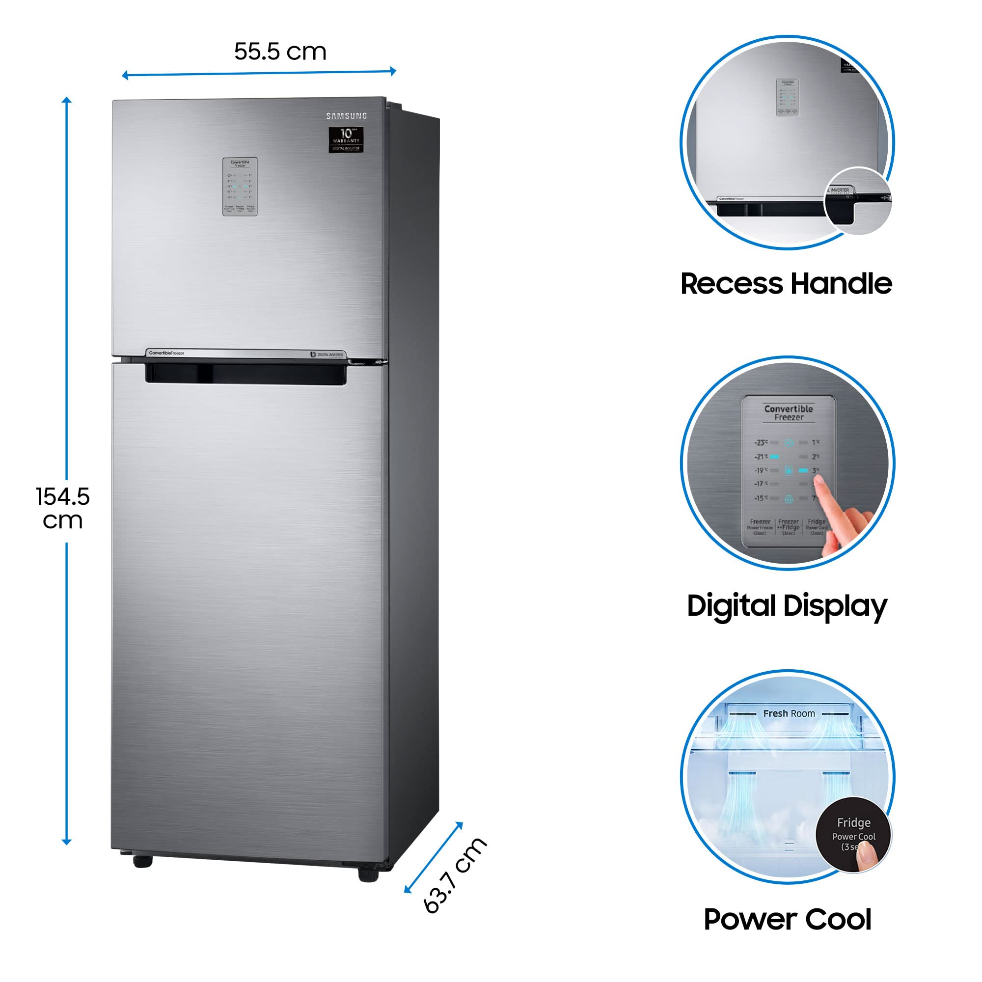 Samsung 253l 3 Star Inverter Frost Free Double Door Refrigerator Rt28t3743s8 Hl Elegant Inox Convertible Amazon In Appliances