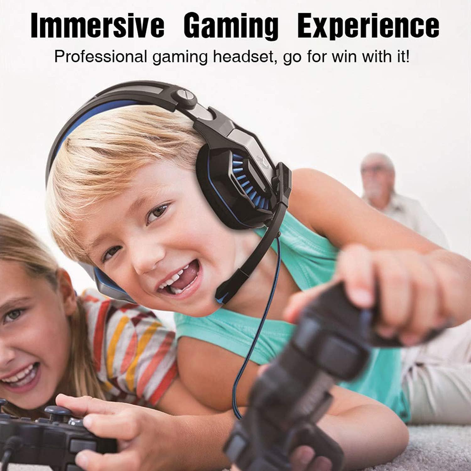 ENVEL Gaming Headset for PS4 with Mic,PC,Xbox One,Laptop,Surround Sound Over Ear Noise Cancelling Headphone with LED Lights Volume Control for Smartphone/Computer/Switch/MacBook/PS5