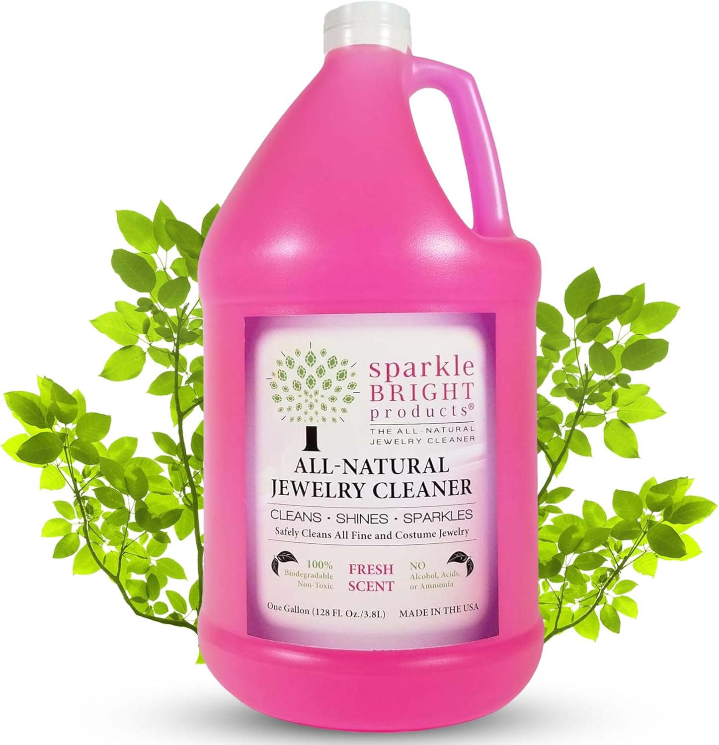 Sparkle Bright Products All-Natural Jewelry Cleaner - Liquid Jewelry Cleaning Solution, Half Gallon (64oz.) - Gentle for Ultrasonics, Diamonds, Fine, Fashion, and Designer Jewelry