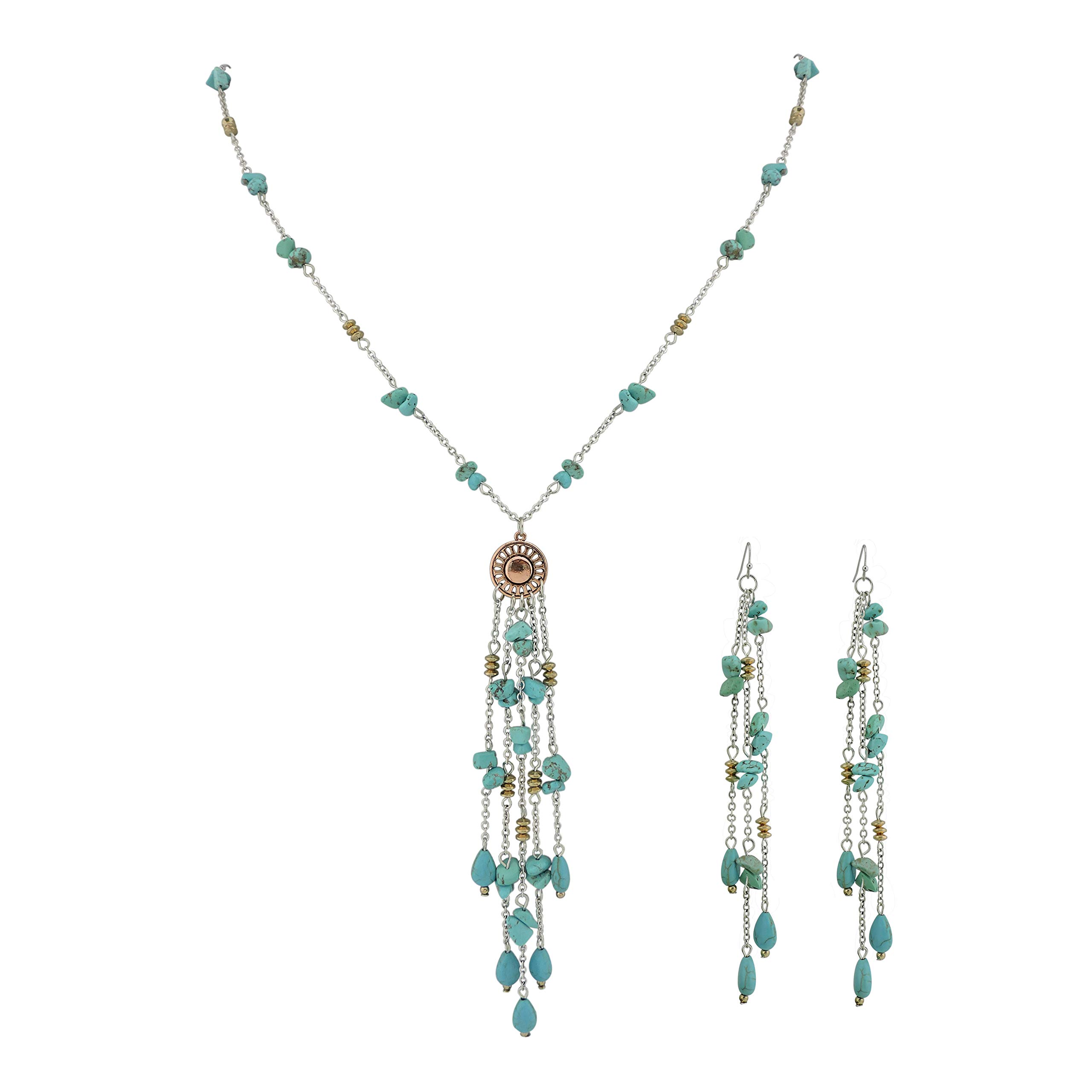 3 Layer Illusion Wire Statement Necklace for Women Blue Green Beaded