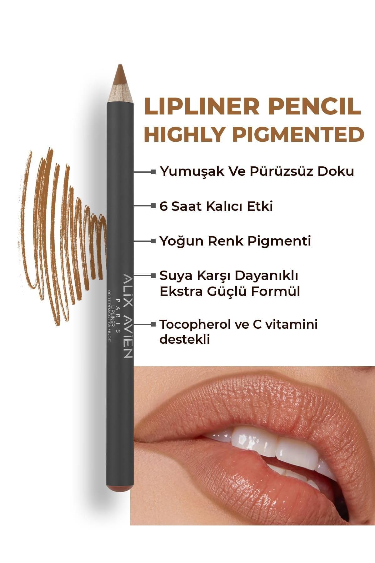 ALIX AVIEN Uzun Süre Kalıcı Dağılma Yapmayan Nemlendirici Dudak Kalemi - Lipliner Pencil 08 Terracotta Nude