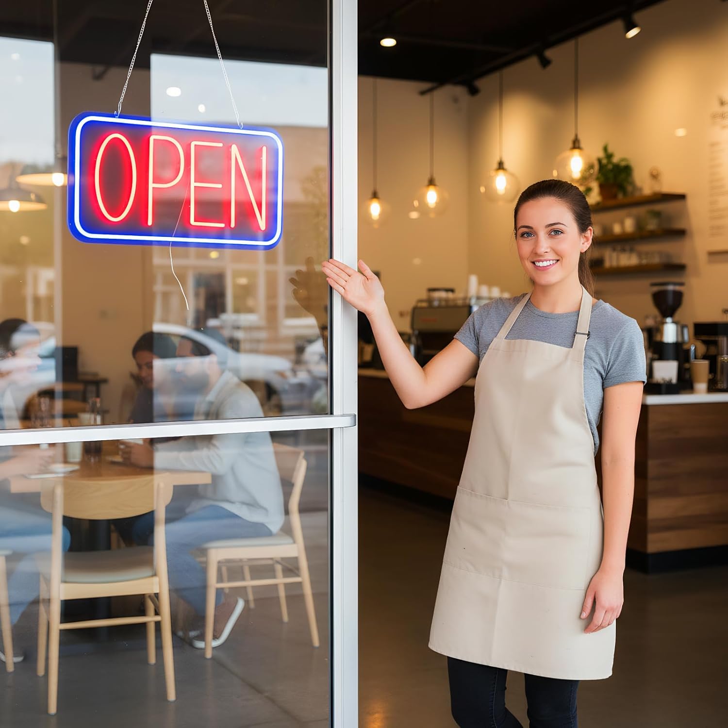 Open Sign for Business, LED Dimmable Neon Light with Adapter, 16.5" x 10", Red Blue with Acrylic Backboard, Ideal for Window, Wall, Party, Bar, Coffee Shop, Salon, and Store