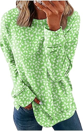 Atuendos de otoño para mujer, cuello redondo, manga larga, sin botones, con estampado, ligera, para ocultar el vientre