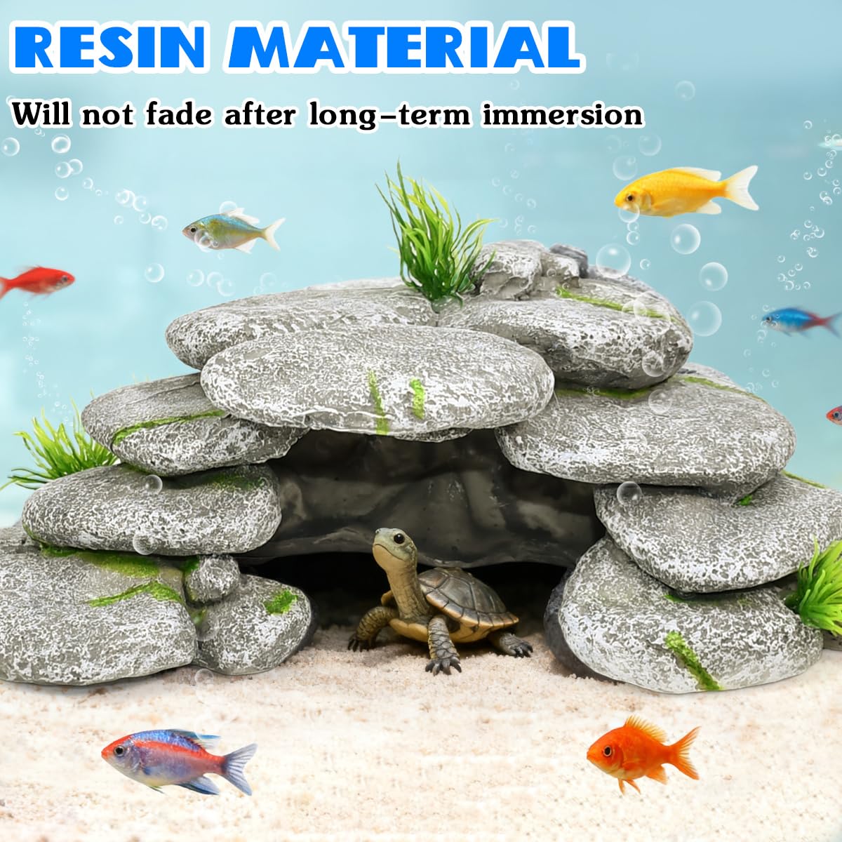 Cachette Aquarium Tortue, 23 * 12.5 * 7.5cm Décorations d'Aquarium en Résine, Pierre Aquarium Decoration, Cachettes et Grottes pour Les Reptiles, Tortues, Crevettes, Betta, Poisson