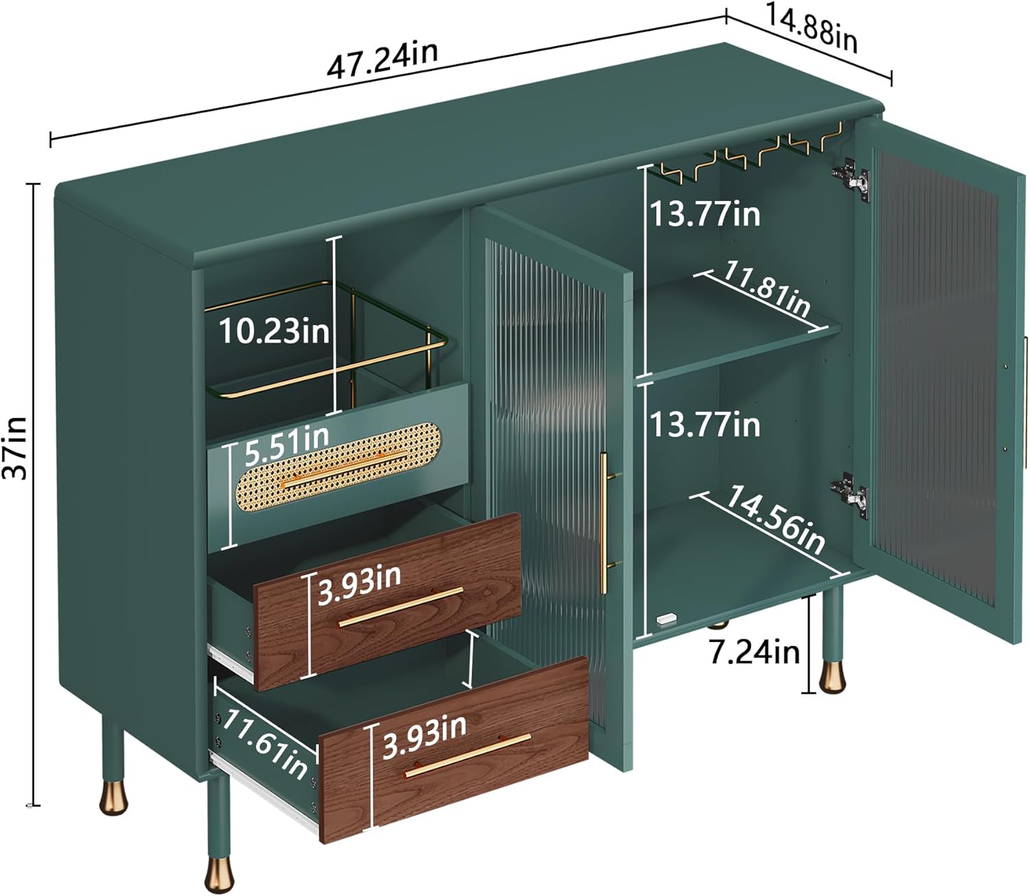 ARTPOWER 48" Coffee Bar Cabinet with Wine Racks and Drawers, Modern Buffet Sideboard with Pull-Out Wine Storage, Liquor Bar Cart for Kitchen, Dining Room, Living Room (Green)