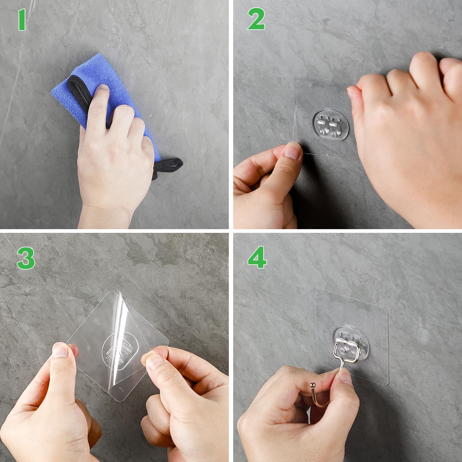 10 PCS Large Adhesive Hooks for Hanging, 33 lbs (Max) Heavy Duty Wall Hooks Clear Waterproof Picture Hangers Self-Adhesive Sticky Hooks for Outdoor Bathroom Kitchen and Office