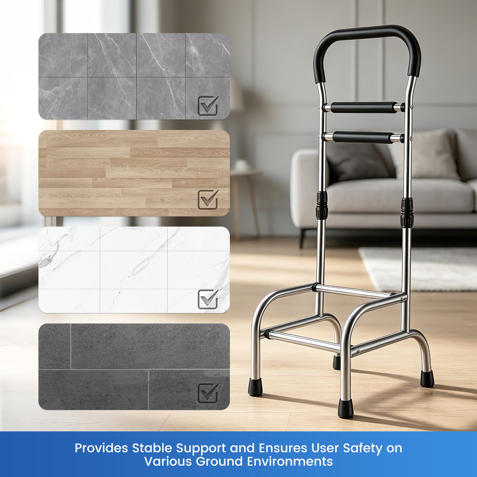 Bastone Passeggio, Stampelle Ausilio Per Deambulazione Supporto Per Alzarsi Per Anziani Ausilio Sedersi Regolabile In Altezza Su 7 Livelli Bastone A Quattro Punte Supporto Stare In Piedi (82–101 Cm)