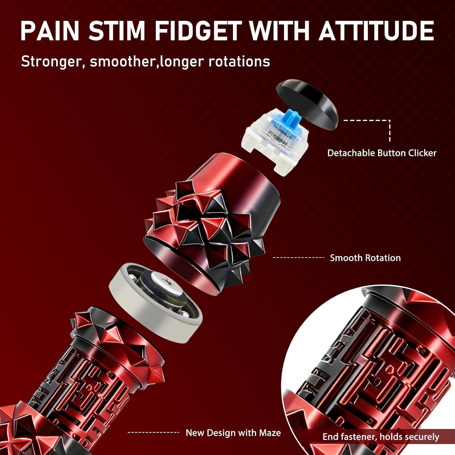 6-in-1, Little Ouchies Pain Fidget Toys for Adults, Pain Stim Fidget with Clicker, Spinner, Storage, Roller, Maze, Spiky Grip, Stress & Anxiety Relief Items, Portable Keychain